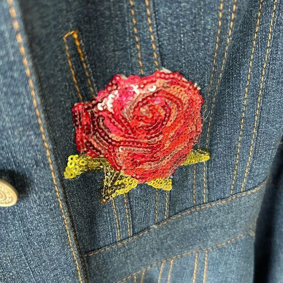 Ashro sleeveless Dress denim look faux patch pockets buttondown sequin stretch 8 - Picture 9 of 17